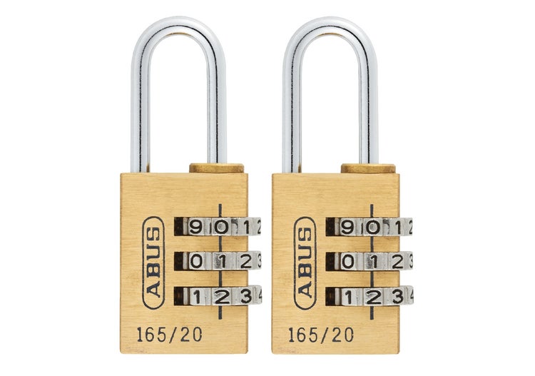 Zwei Abus Zahlenschlösser 165/20 aus Messing mit dreistelligem Zahlencode und Stahlbügel