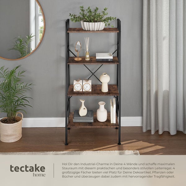 Leiterregal tectake Liverpool inklusive Kippschutz, 61,5 x 36,5 x 150 cm Industrial Style Industrial Holz dunkel, rustikal