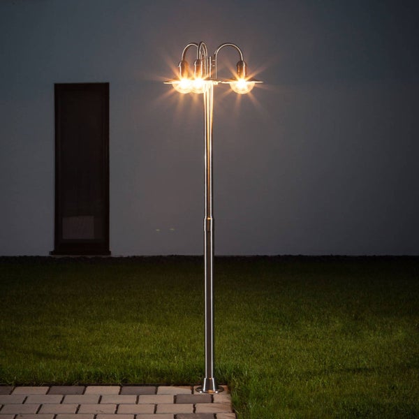 Lindby Mastleuchte außen Damion (spritzwassergeschützt (Modern) in Alu aus Edelstahl (3 flammig, E27) - Kandelaber Außenleuchte
