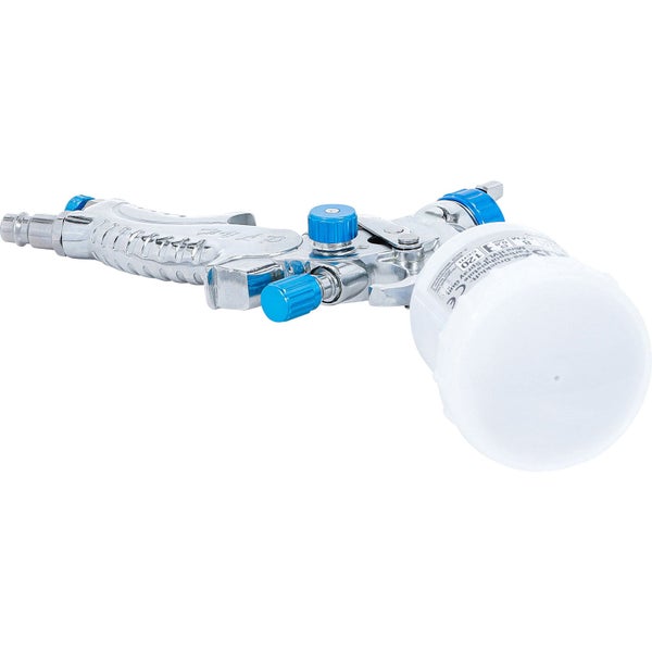 Mini-Druckluft Farbspritzpistole mit Aluminiumgehäuse, verchromter Oberfläche und PP-Behälter in Verpackung