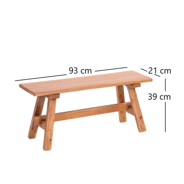 Holzbank mit den Maßen 93 Zentimeter mal 21 Zentimeter mal 39 Zentimeter