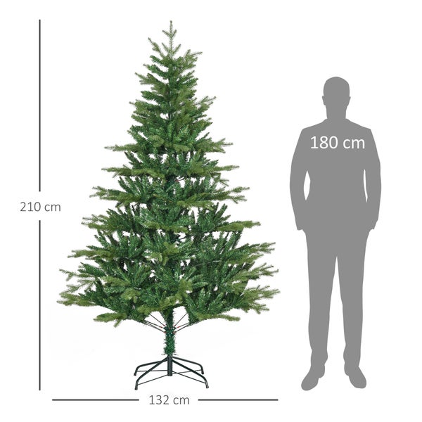 HOMCOM künstlicher Weihnachtsbaum 210 cm mit 2551 Astspitzen Christbaum Tannenbaum mit Standfuß flammhemmend PVC PE Metall Grün