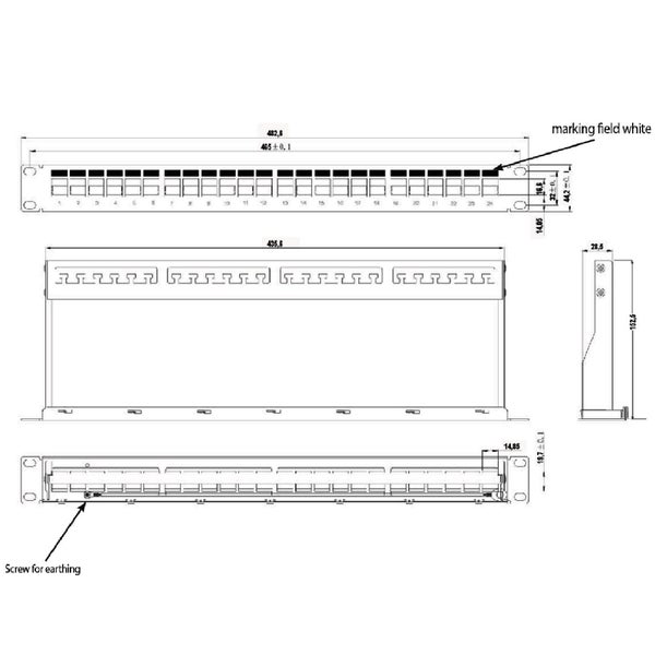 ProfiPatch Patchpanel Patchfeld 19 Zoll 24 Port Verteilerfeld für Keystone Module Rackeinbau 1HE schwarz
