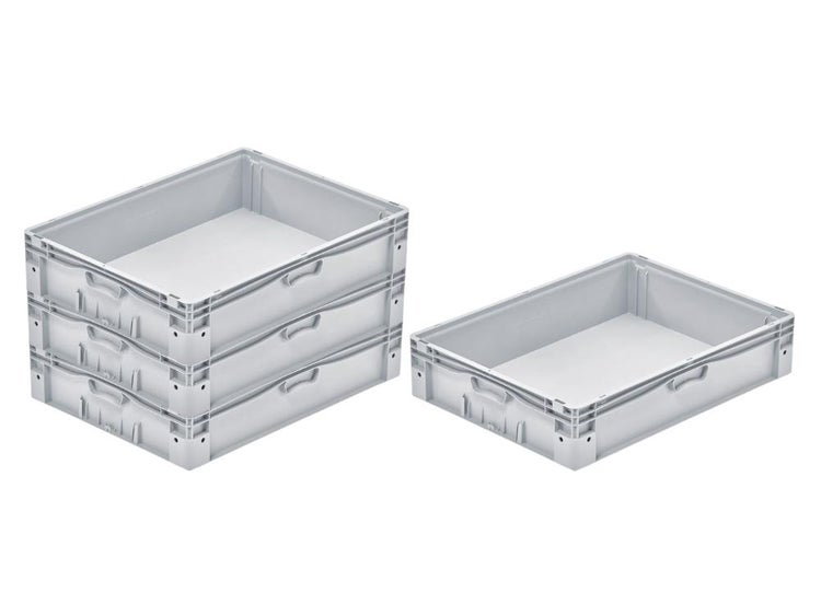 PROREGAL SparSet 4x Euro-Norm Großbehälter HxBxT 17 x 60 x 80 cm 72 Liter Glatter Boden Grau Eurobehälter Transportbox