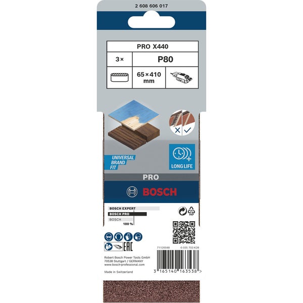 Bosch Pro Schleifblattset, Körnung P80, 65x410 Millimeter, 3 Stück