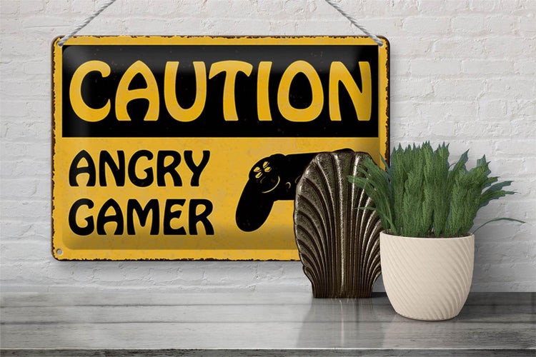 Blechschild Spruch 30x20cm caution angry gamer Vorsicht wütender