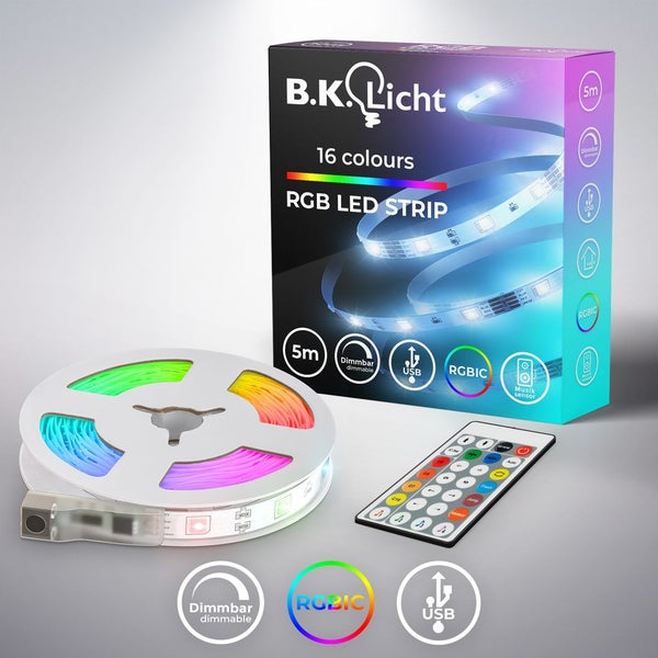 LED Streifen 5 m - dimmbar, Fernbedienung, USB, Farbwechsel, Magic RGB