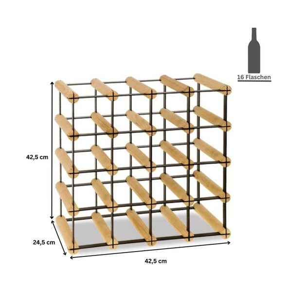 PROREGAL Modulares Weinregal Vinotega Mod Metal HxBxT 42,5 x 42,5 x 24,5 cm 4 x 4 Flaschen Massives Kiefernholz Natur