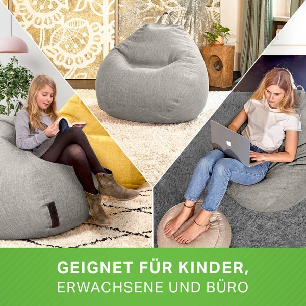 Green Bean Indoor XXL Sitzsack mit 300 Liter mit EPS-Perlen Füllung - Kuschelig Weich Waschbar - Drinnen Stoff Bodenkissen Liegekissen Sitzkissen - Silber Grau