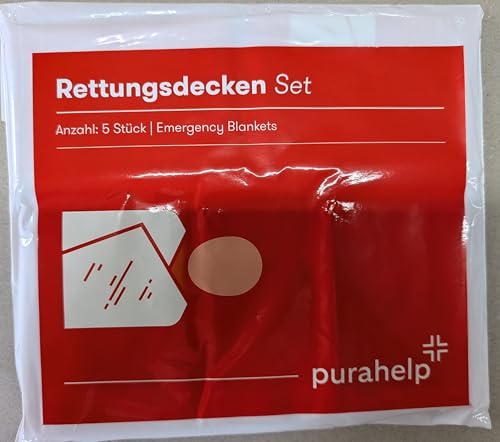 PURAHELP Rettungsdecke Gold Silber für Notfälle (5 Stück) - 210 x 160 cm - Wetterfeste Notfalldecke für Erste Hilfe und Outdoor - Kompakte Rettungsdecken für Auto, Wandern & Camping
