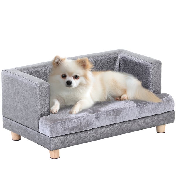PawHut Hundesofa, Haustiersofa, Hundebett, Hundematte, Kunstleder, Kurzplüsch, Grau, 68 x 41 x 32 cm
