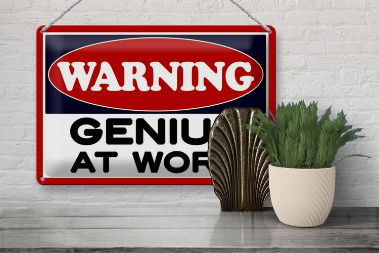 Blechschild Hinweis 30x20cm Warning Genius at work