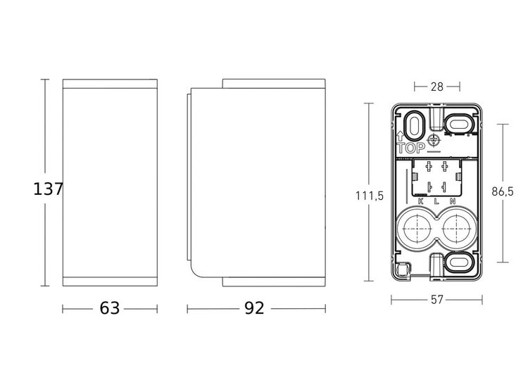 Technische Zeichnung einer Wandleuchte mit Maßangaben