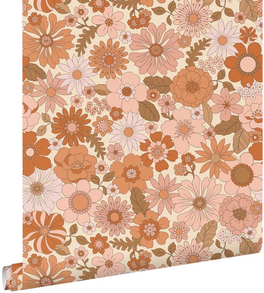 ESTAhome Tapete Retro Blumen Terrakottarosa - 50 x 900 cm - 130962