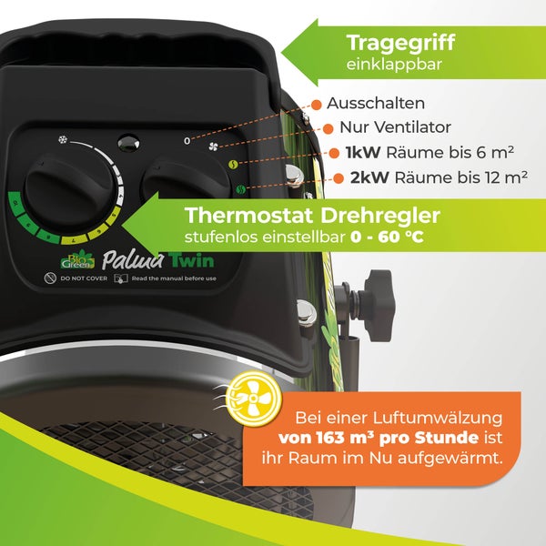 Heizlüfter / Elektro-Gebläse-Heizung Palma TWIN Basic mit manuellem Thermostat - 2 x 1000 Watt