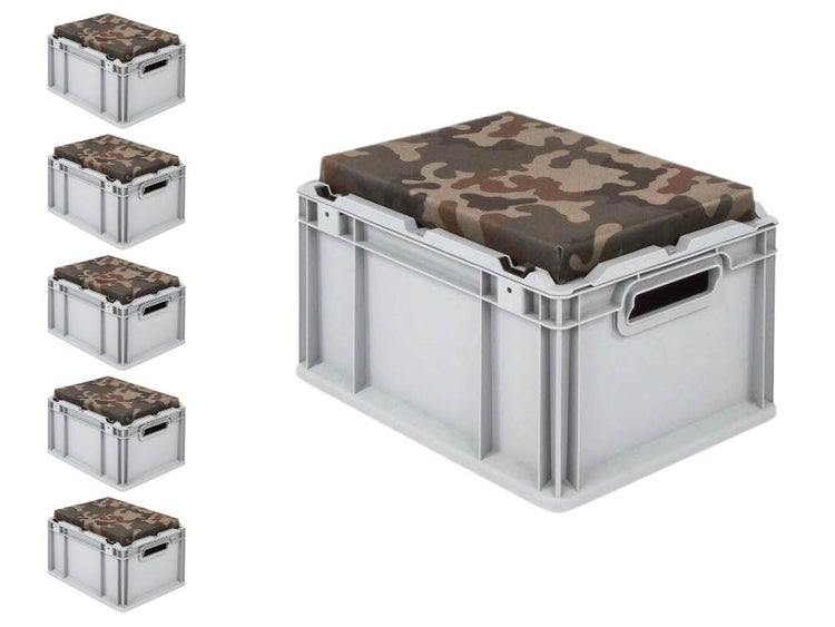 PROREGAL SparSet 6 x Eurobox NextGen Seat Box Camouflage HxBxT 26,5 x 30 x 40 cm 20 Liter Griffe Offen Eurobehälter Sitzbox Transportbox