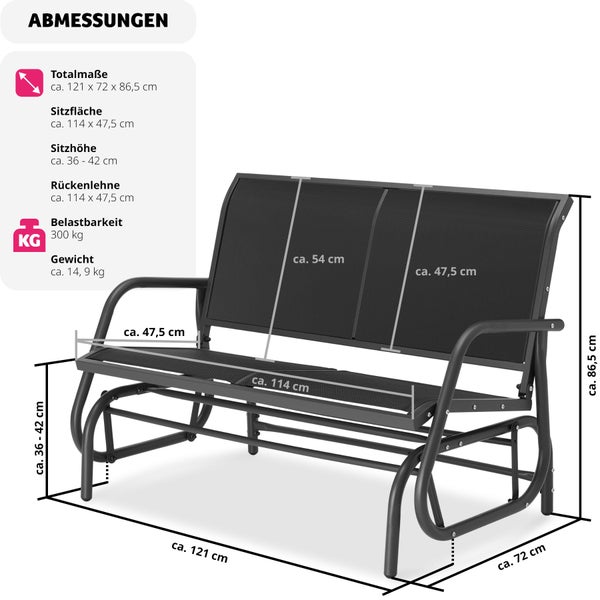 Schaukelbank tectake Greta 121 x 72 x 86,5 cm 2-Sitzer schwarz