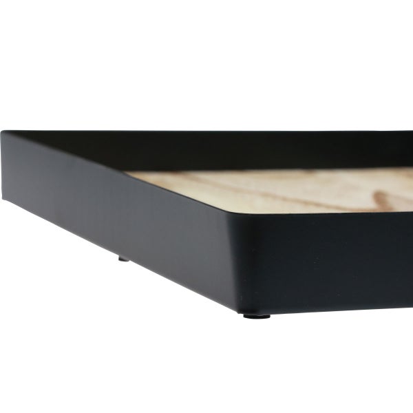 Dekorative Schale mit Holzoptik und schwarzem Metallrahmen