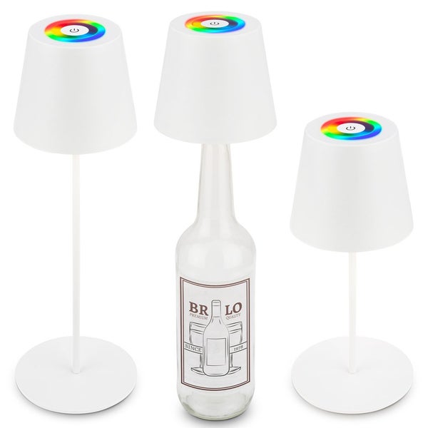 Briloner Calida 3 in 1 RGBW LED Tischlampe kabellos IP44, Dimmbar, Touch, Höhenverstellbar, Spritzwasserschutz, Weiß, 36 x Ø10,5 cm
