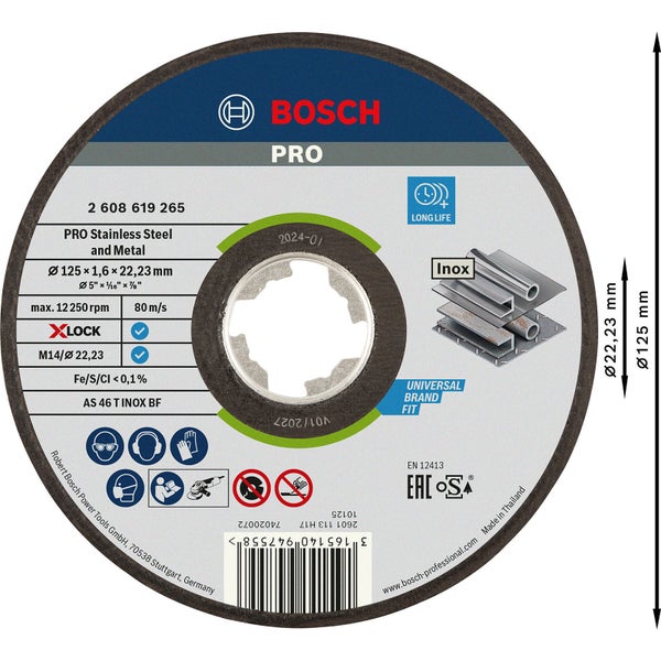 Bosch PRO Stainless Steel and Metal X-Lock Trennscheibe 125 x 1,6 x 22,23 mm - 2608619265