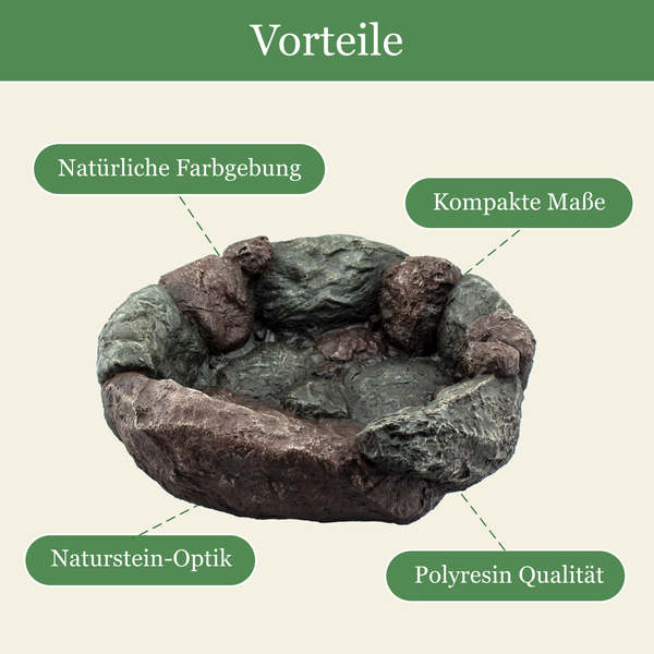 Dekoschale aus Polyresin in Naturstein-Optik mit natürlicher Farbgebung und kompakten Maßen.