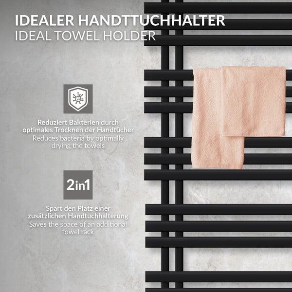 LuxeBath Design Badheizkörper Iron EM 500 x 1200 mm, Schwarz matt, Designheizkörper Paneelheizkörper Flachheizkörper Heizkörper Handtuchwärmer Handtuchtrockner Bad/Wohnraum Heizung, inkl. Montage-Set