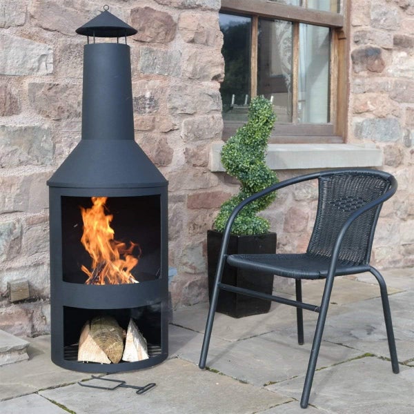 FireStove Ming Terrassenofen – Hitzebeständige Feuerstelle Ø45 x 135 cm, Gartenkamin aus pulverbeschichtetem Metall, Rostfreier Holzofen mit stabilem Stand, Inklusive Schürhaken, Schwarz