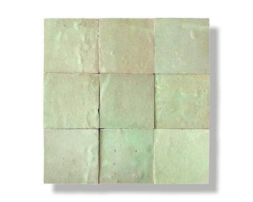 Handgefertigte Wandfliese Zellige Alhambra 49 Pistache 10x10cm glänzend