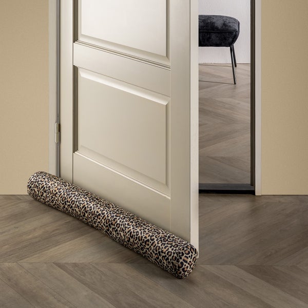 RENNALA - Zugluftstopper velvet Semolina mit Animalprint 90x10 cm  - beige