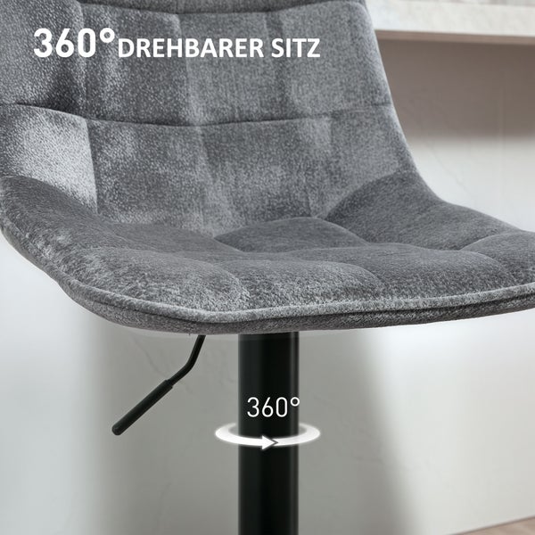 HOMCOM Barhocker 2er-Set, Gepolstert Barstuhl mit Lehne, Stahlgestell, Chenille-Optik, Höhenverstellbare Küchenstühle mit Fußstütze 360° Drehbar Tresenhocker für Küche, Wohnzimmer Dunkelgrau