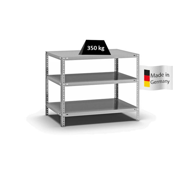 PROREGAL Fachbodenregal Schraubsystem Heavy-Duty Grundregal HxBxT 80 x 100 x 60 cm 3 Ebenen Fachlast 350 kg Beidseitig Nutzbar Verzinkt