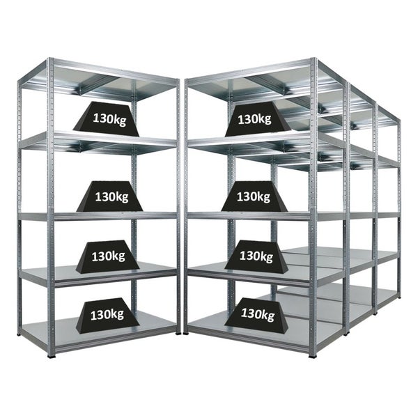 Zwei Metallregale mit jeweils vier Regalböden und Gewichten von 130 Kilogramm
