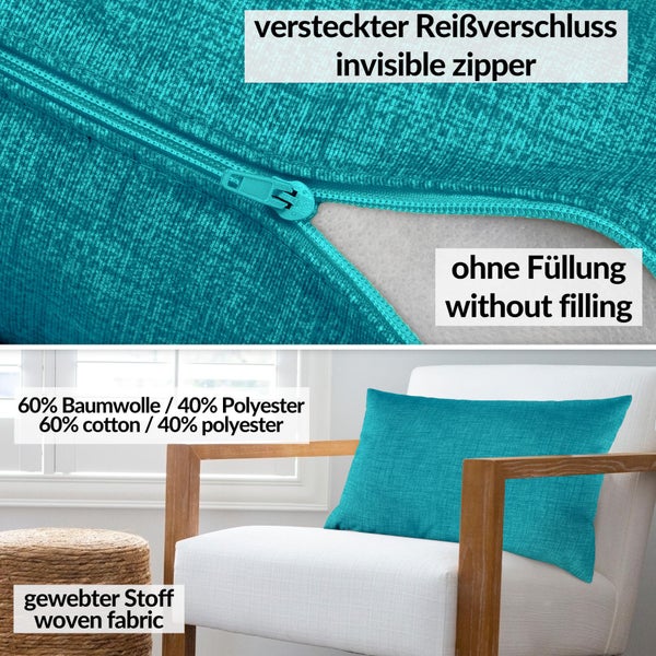 Kissenhülle Leinenoptik 30x50cm ohne Füllung Türkis