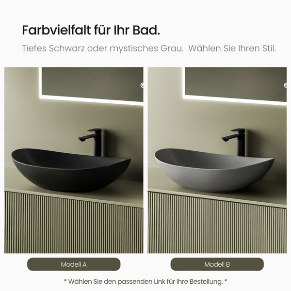 EMKE Waschbecken 615×360 mm, Ovales Aufsatzwaschbecken ohne Hahnloch, Keramik, Matt Dunkelgrau, Höhe: 155mm, Modernes Design, Kratzfest, Fleckenresistent, Pflegeleicht