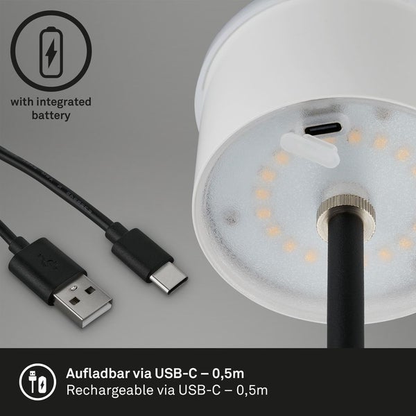 LED Akku-Tischleuchte Tischlampe höhenverstellbar IP44 silber RGB innen außen