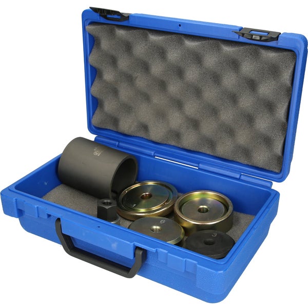 Werkzeugsatz im blauen Kunststoffkoffer mit Schaumstoffeinlage