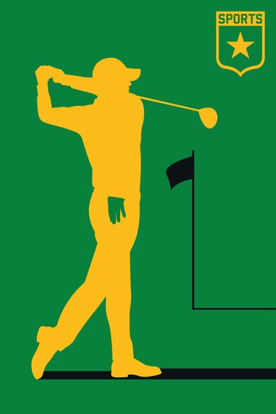 Illustration eines Golfspielers beim Abschlag mit einem Golfschläger