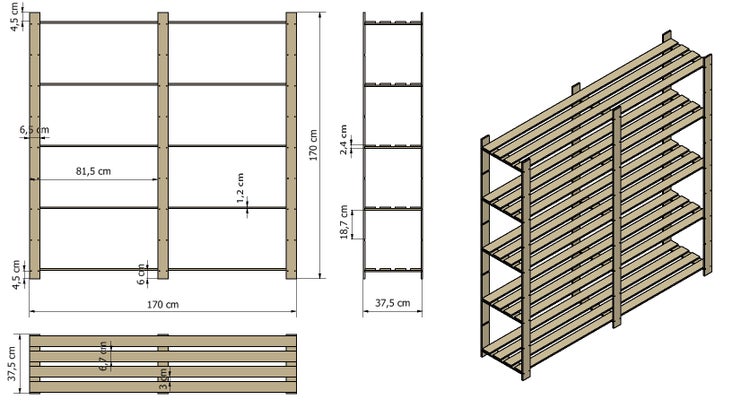 PROREGAL Holzregal Pinepeak HxBxT 170 x 170 x 38 cm 5 Fachboden 1,2 cm Dickes Kiefernholz Braun