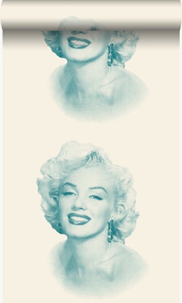 Origin Wallcoverings Tapete Marilyn Monroe Weiß und Türkis - 53 cm x 10.05 m - 326349