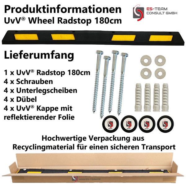 Parkplatzbegrenzung WHEEL gelb Anfahrschwelle Gummi inkl. Befestigung in den Längen 550mm, 900mm und 1800mm verfügbar / Länge: 1800 mm