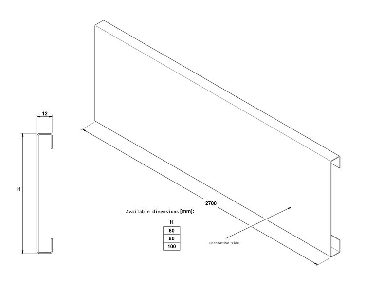 Illustration eines Metallprofils mit Maßangaben