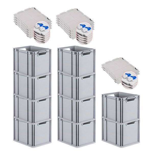 PROREGAL Spar Set 10x Eurobox Nextgen Economy Mit Scharnierdeckel & Blauen Schiebeschnappverschlüssen Griffe Offen HxBxT 32 x 30 x 40 cm 30 Liter