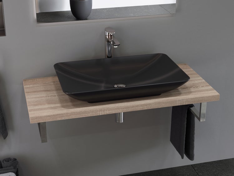 Aqua Bagno Leon Aufsatzwaschbecken – 60 cm – Keramik – Schwarz Matt – KB.AN.LEON.001