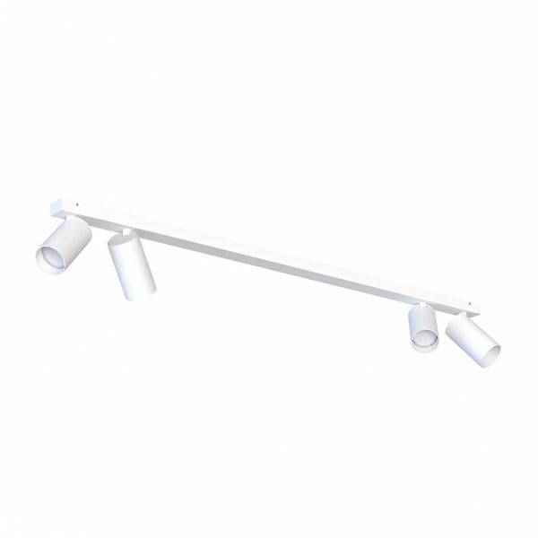 LED Deckenstrahler mit vier verstellbaren Leuchten auf einer länglichen Schiene für eine flexible Raumbeleuchtung.