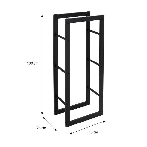 ML-Design Kaminholzregal 40x100x25cm rechteckig Schwarz aus Metall, Innen/Außen, Brennholzregal Holzaufbewahrung aus beschichteter Stahl, Kaminholzständer Kaminholzhalter Feuerholzregal für Kamin/Ofen