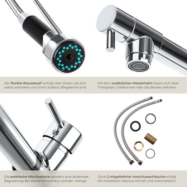 Küchenarmatur mit Brausekopf und zwei Anschlussschläuchen