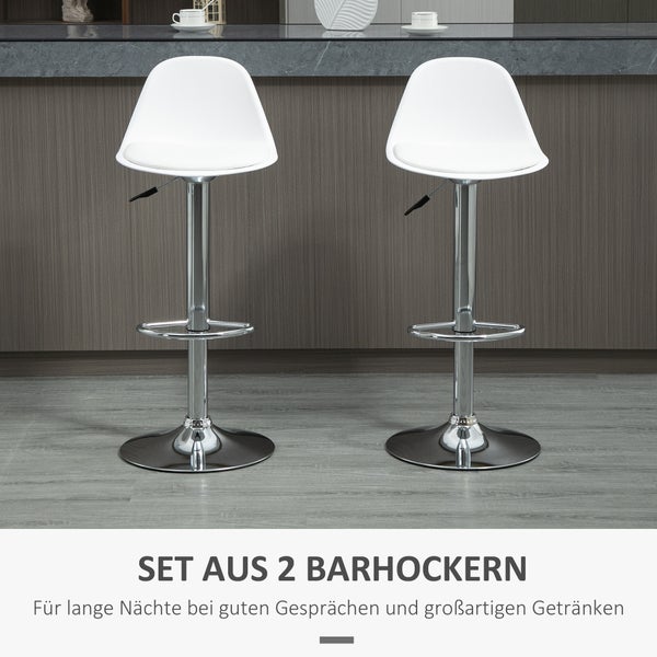 HOMCOM 2er-Set Barhocker Barstühle Drehstühle mit Lehne modernem Design höhenverstellbar für Bartheke Küche Weiß Kunstleder Stahl bis 120 kg 40 x 42 x 82-104 cm