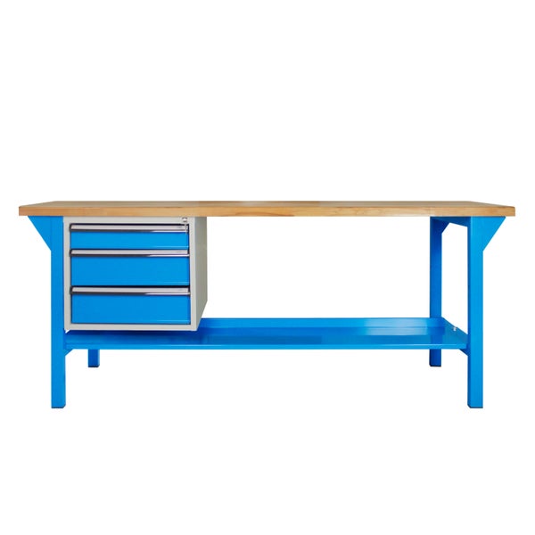 PROREGAL Werkbank Rhino Plus mit 3 Schubladen HxBxT 84 x 150 x 70 cm Traglast 500 kg Blau Blau