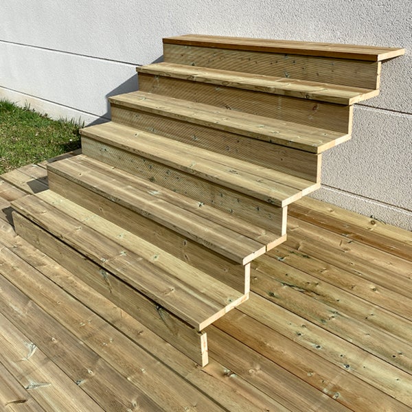 Außentreppe, Gartentreppe, Terrassentreppe  Holz H105cm 6 Stufen, Breite 160cm, MIT Setzstufen