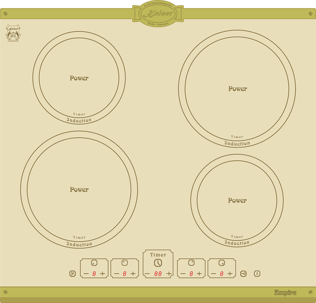 Kaiser Empire Induktionskochfeld mit vier Kochzonen und Touch Steuerung im nostalgischen Design.
